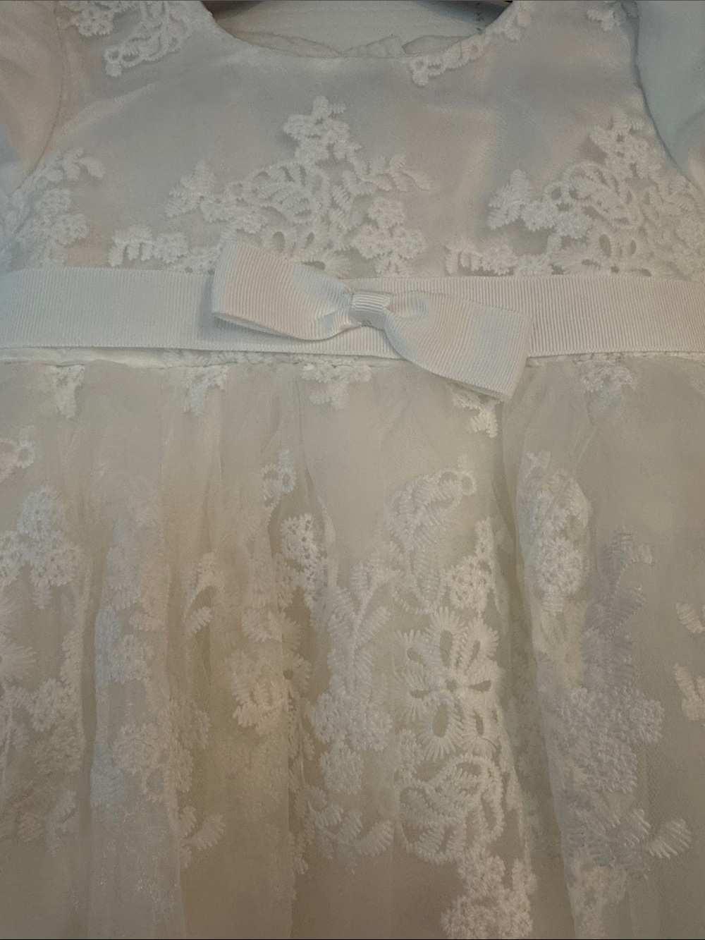 White Lace Flower Girl Dress with Bow for Baptism or Christening Size 6M - Picture 4 of 7